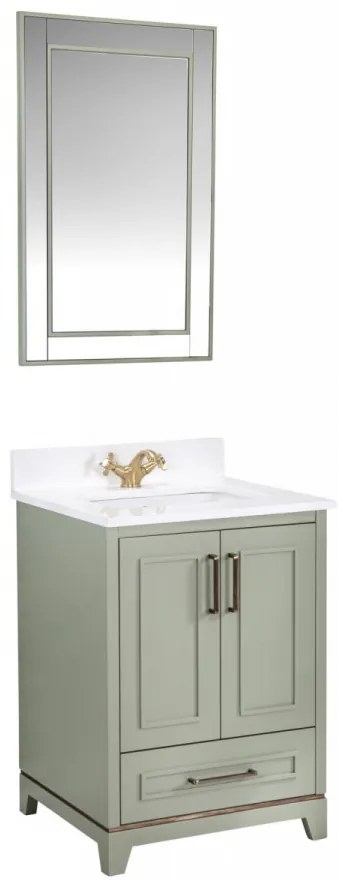 Set Mobilier Baie Ontario 24, Include Dulap Baza cu Lavoar și Oglinda, 60 cm, Verde Fistic