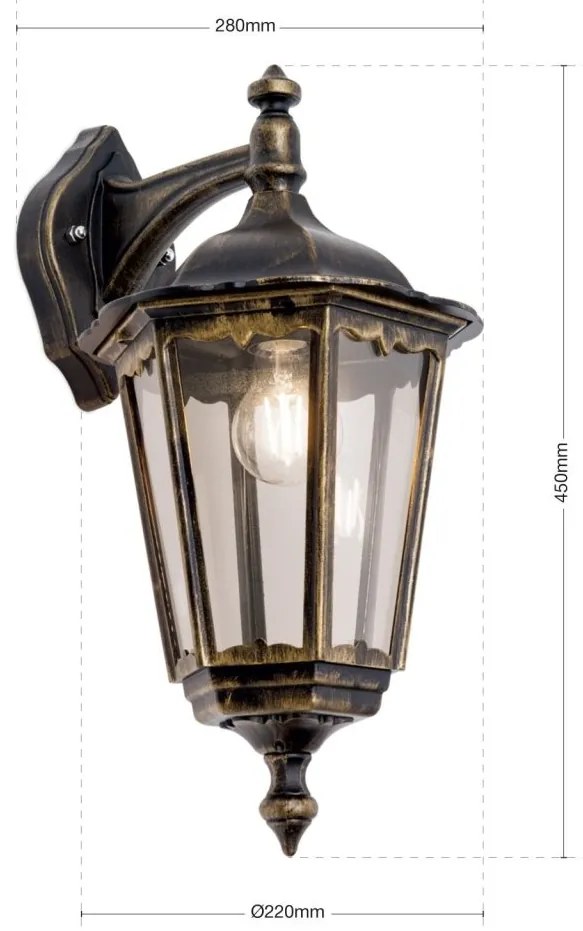 Aplica de perete exterior stil clasic IP43 Puchberg AL 11K/82571 schwarz-gold/rauch OR