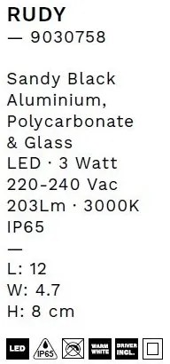 Spot LED incastrabil exterior, ambiental, IP65, RUDY negru