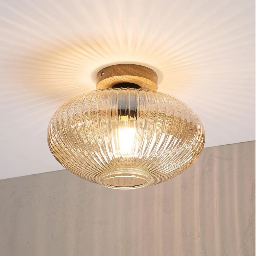 Plafonieră MILOU WOOD 1xE27/15W/230V stejar/bej fumuriu, diam. 29 cm
