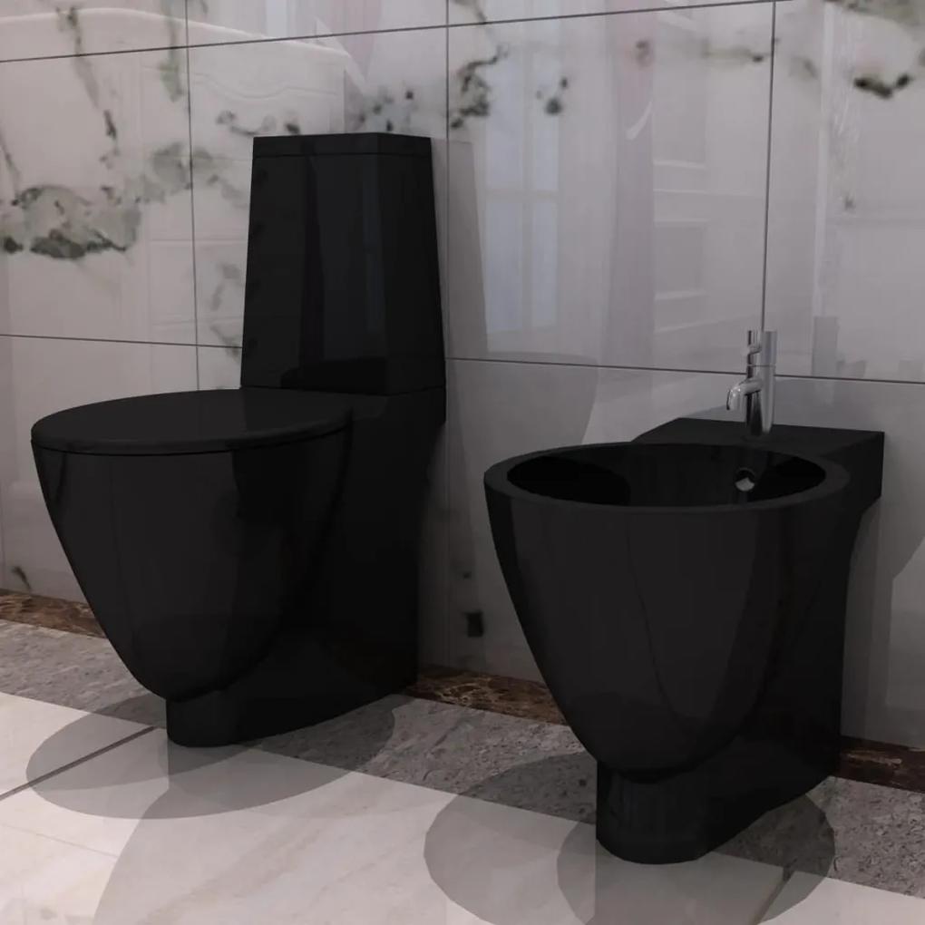 270567 vidaXL Set Toaletă și Bideu Ceramică Negru