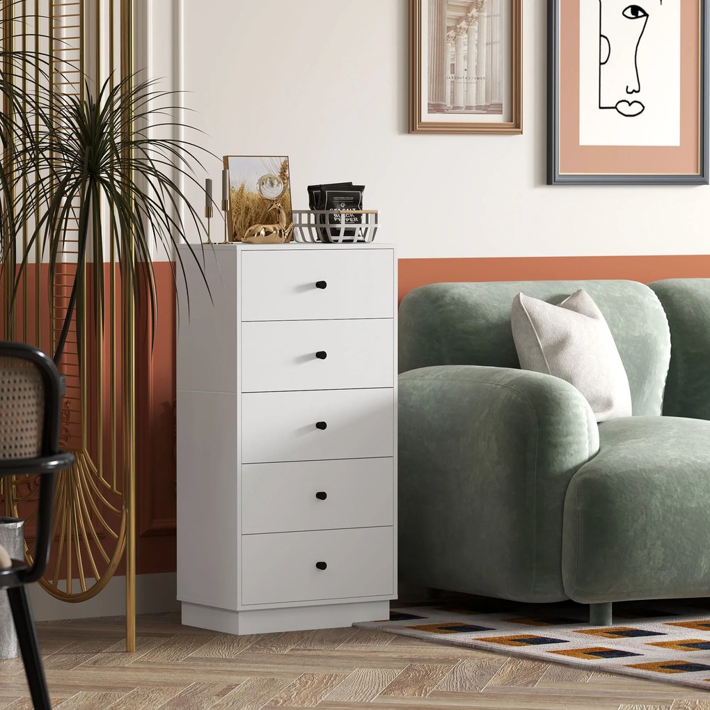 HOMCOM Comoda Sideboard cu 5 sertare Comodă din lemn în stil modern 47 x 29 x 95 cm Alb | Aosom Romania