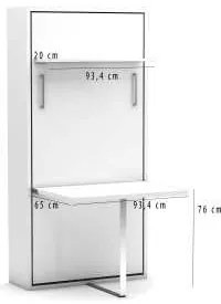 Pat rabatabil cu somiera si birou - Diva Happy Table (HAPPY TABLE) 90X190 - Alb Mat