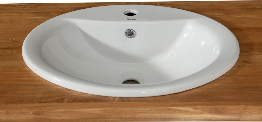 Mobilier de baie din lemn masiv, lavoar ceramica , alb antichizat  natur, L128x54xH92 cm