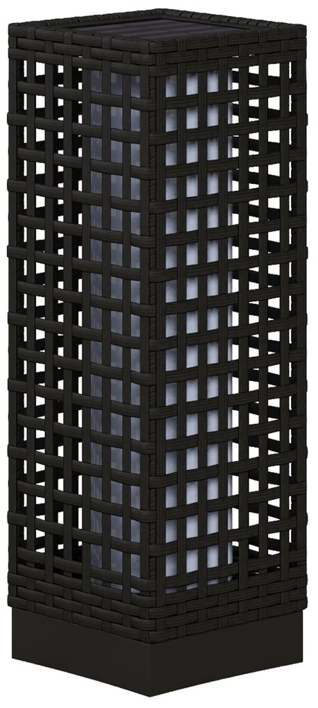 Outsunny Lampă de exterior cu panou solar, activare automată, 8 ore de funcționare, imitație de ratan, oțel, 15,5 x 15,5 x 46 cm, Negru | Aosom Romania