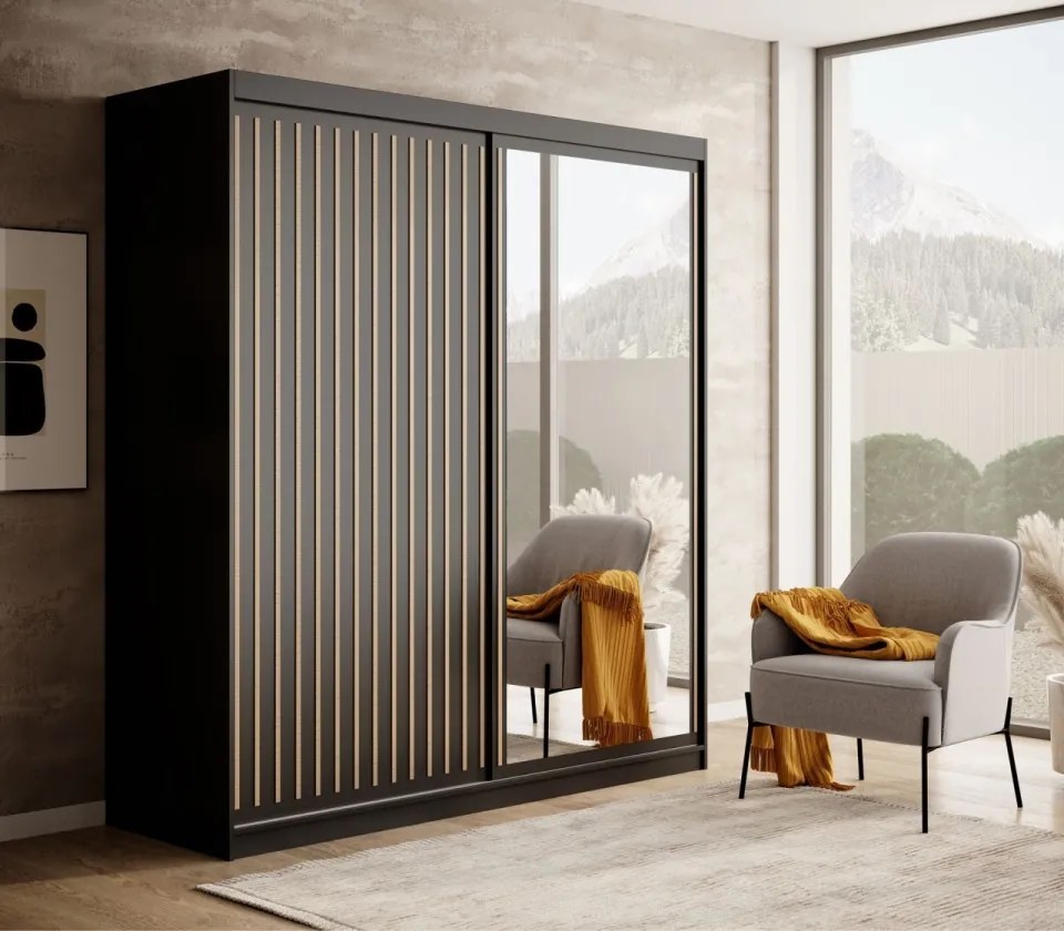 Dulap cu usi glisante 180x205 cm, Delia, ADRK Furniture (Culoare: Alb)