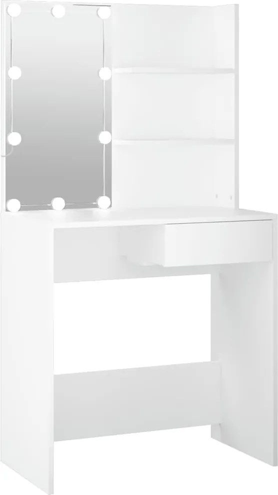 vidaXL Masă de toaletă cu LED, alb, 74,5x40x141 cm