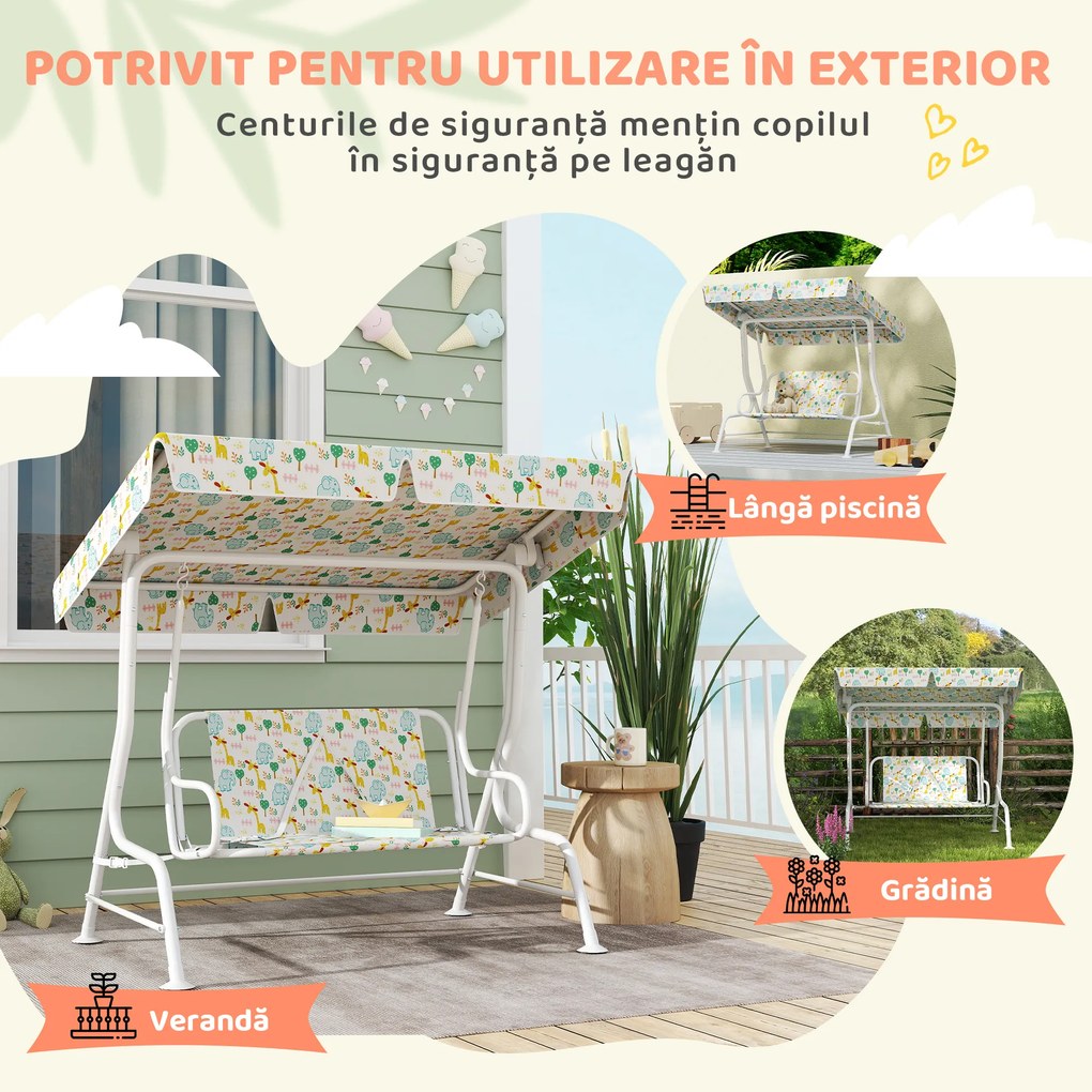 AIYAPLAY Leagăn pentru Copii cu Copertină Reglabilă și Centură de Siguranță, 120x112x75 cm, Alb | Aosom Romania