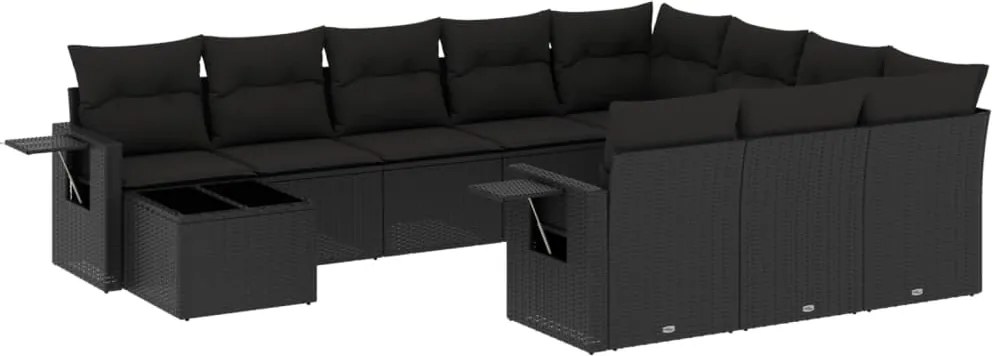 vidaXL Set canapele de grădină cu perne, 11 piese, negru, poliratan