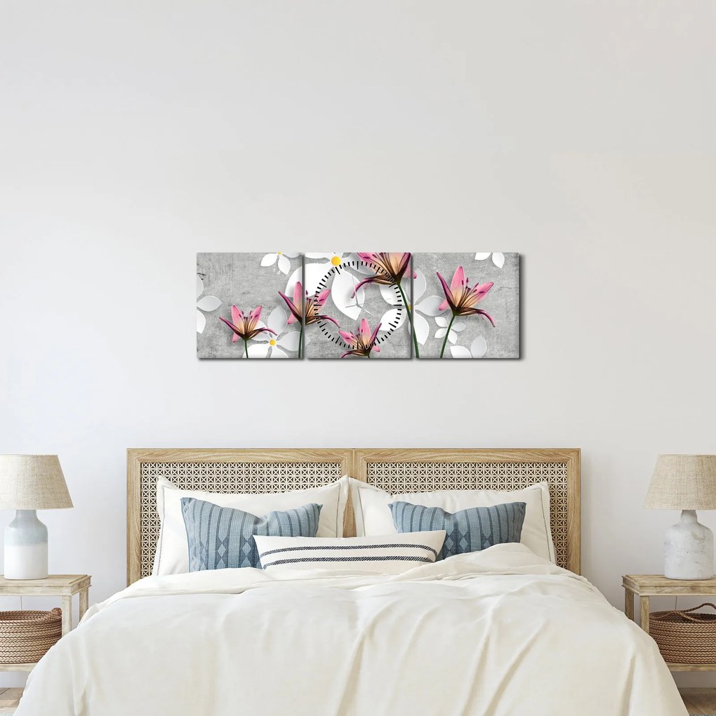Tablou cu abstracție florală (cu ceas) (90x30 cm)