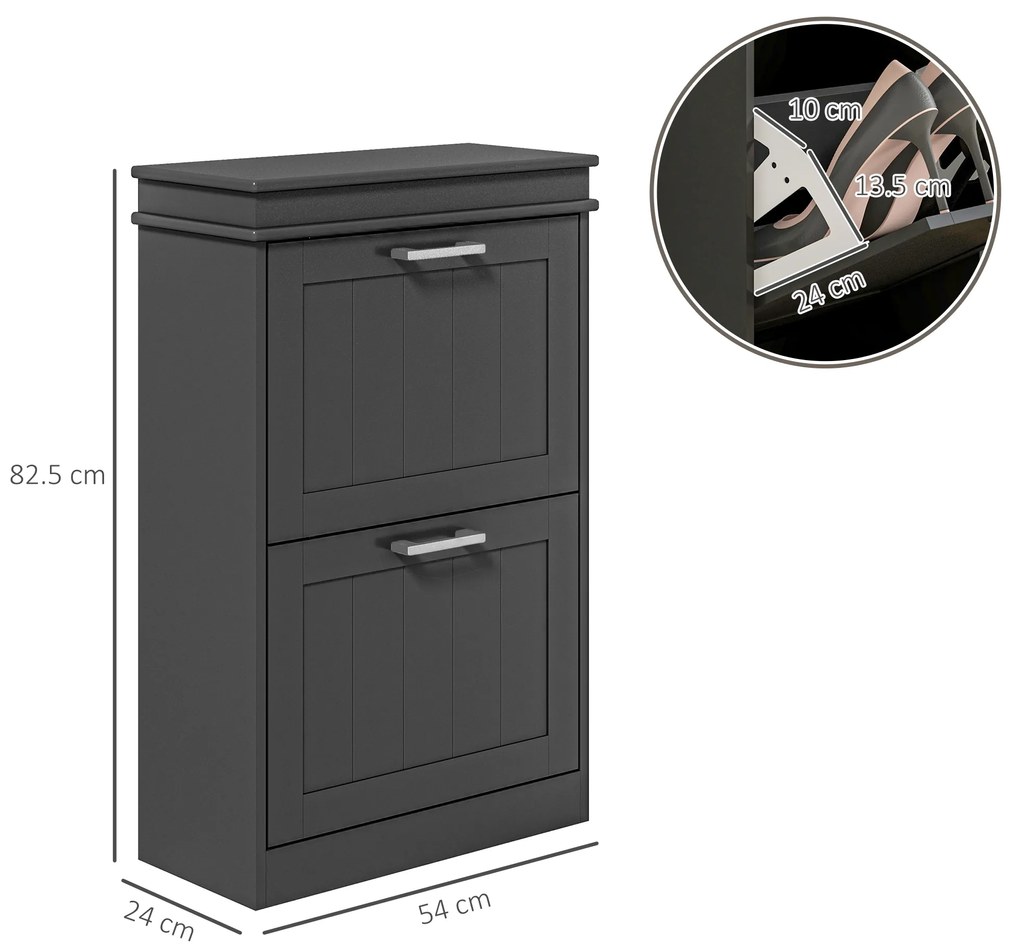 HOMCOM Dulap pentru Pantofi cu 2 Sertare pentru 10 Perechi de Pantofi, Mobilier cu Raft Reglabil, 54x24x82,5 cm, Negru | Aosom Romania