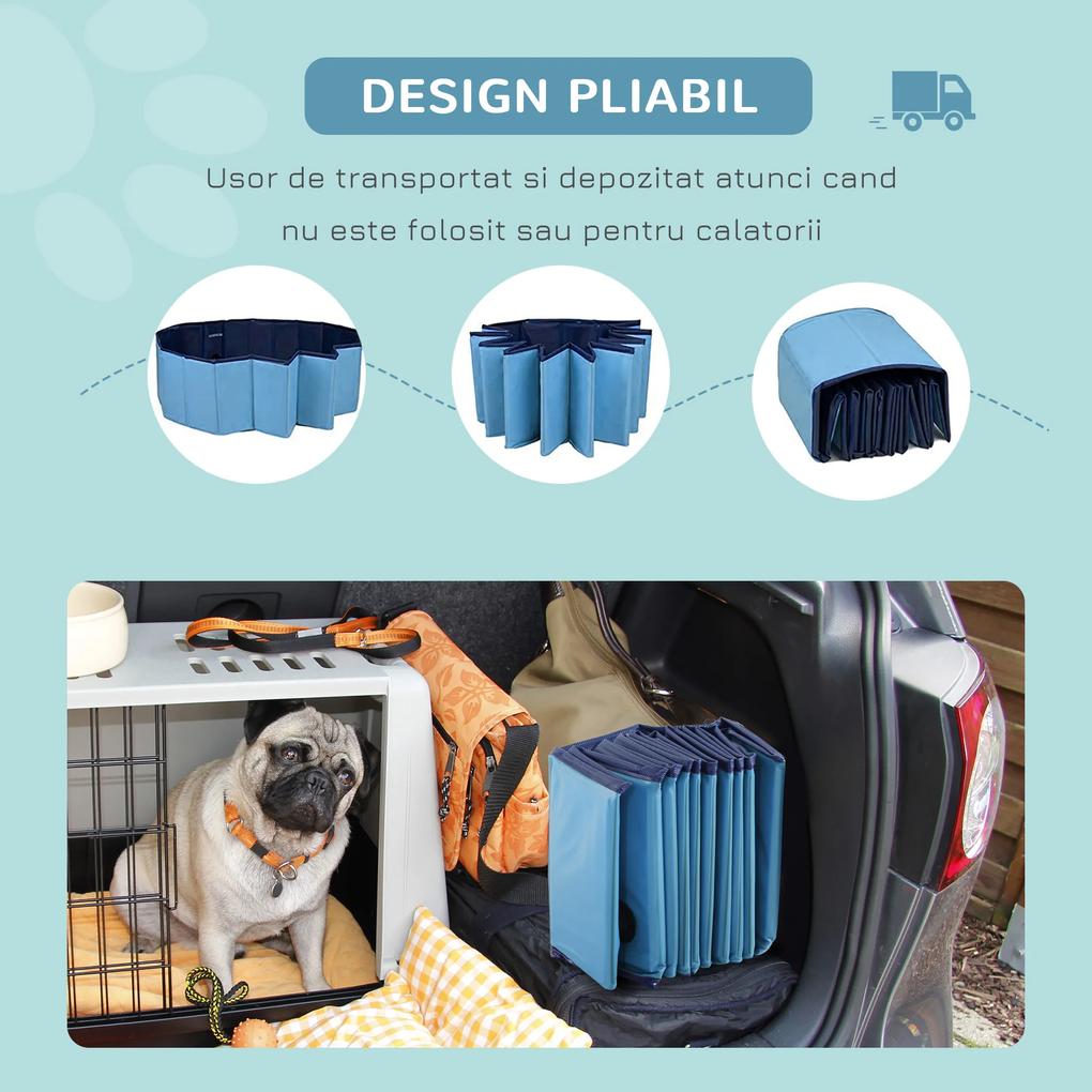 PawHut Piscină Pliabilă PVC pentru Câini, Ușor de Asamblat și Depozitat, Albastru, 140x30cm | Aosom Romania