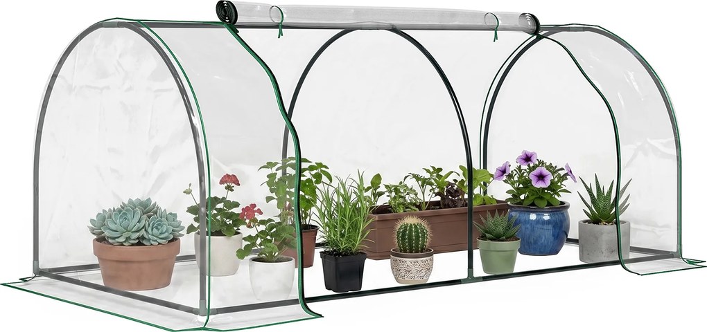 Outsunny Tunel de oțel pentru grădină cu seră și capac din PVC, 200x100x80 cm, transparent și verde | Aosom Romania