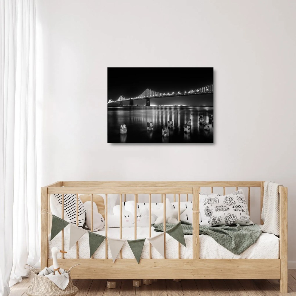 Tablou pe sticlă - pod albnegru (70x50 cm)