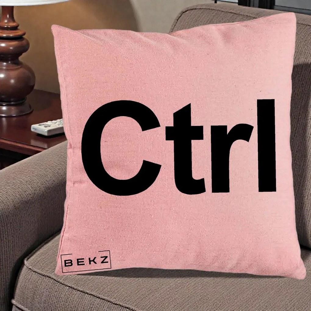 Perna Personalizata Tasta Ctrl Tipografie Bold, 40x40 cm, Roz, Husa Detasabila, Perna Inclusa, BEKZ®