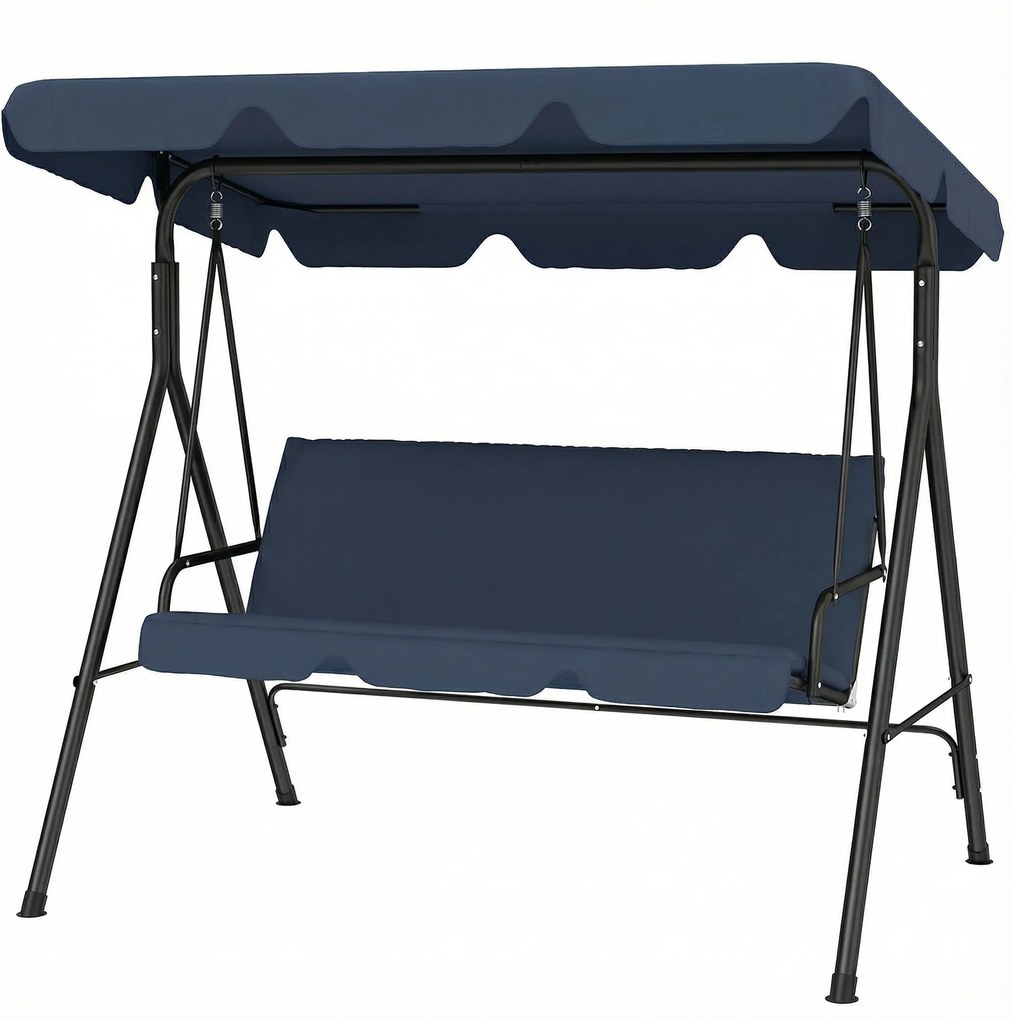 Outsunny Balansoar de Grădină Exterior Leagăn 3 locuri cu Copertină Reglabilă și Cadru din Oțel 172x118x153 cm Bleumarin | Aosom Romania