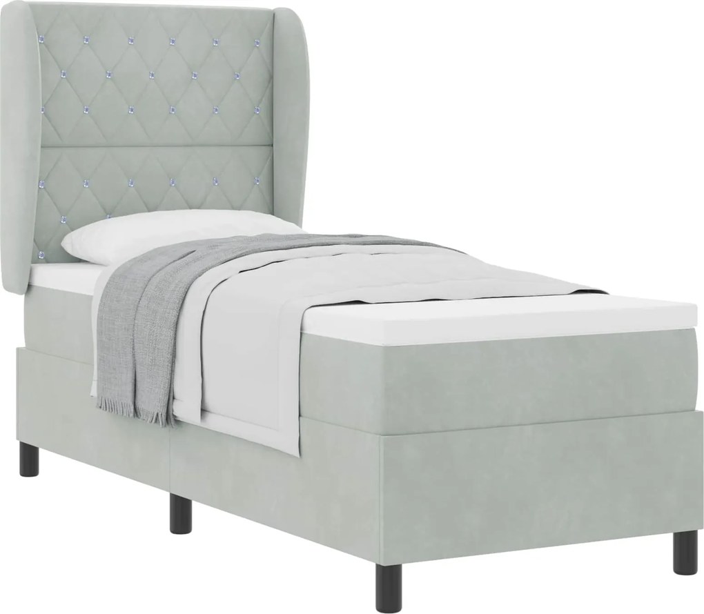 vidaXL Pat cu arcuri cu saltea Gri deschis 200 x 80 cm Catifea