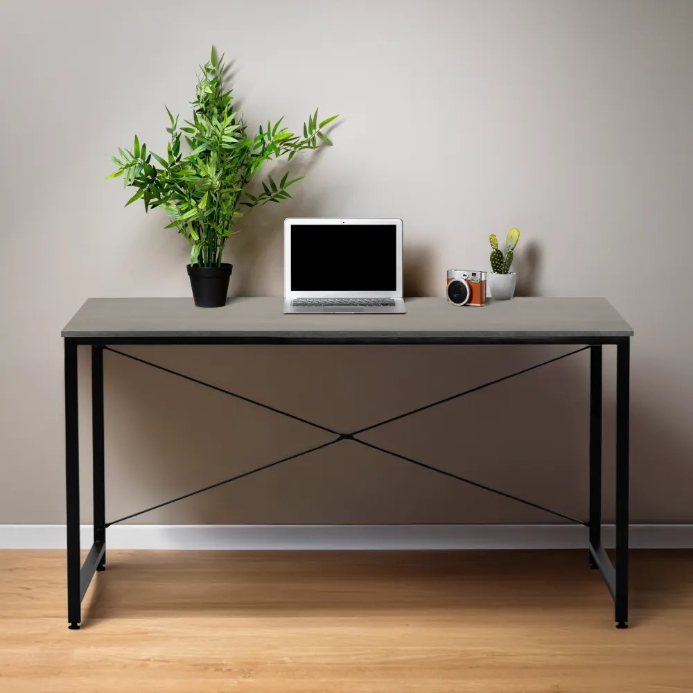 Birou, beton/negru, 150x60 cm, MELLORA