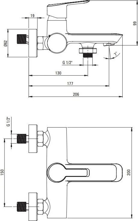 ARNIKA Baterie pentru Cadă, Montare pe Perete, finisaj titan BQA_D10N