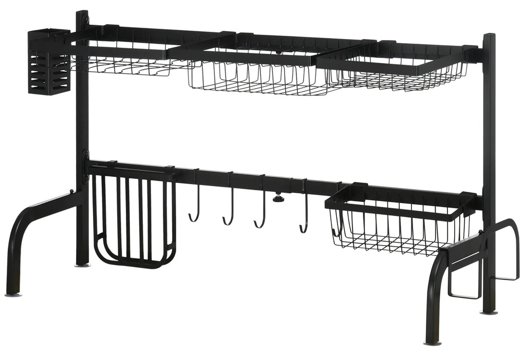 HOMCOM Suport pentru vase, ajustabil în lungime 51-93 cm, multe elemente, aranjament flexibil, 93 x 30 x 52 cm, negru | Aosom Romania