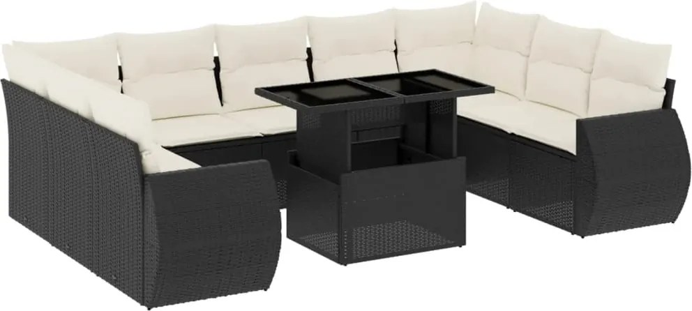 vidaXL Set canapele de grădină cu perne, 10 piese, negru, poliratan