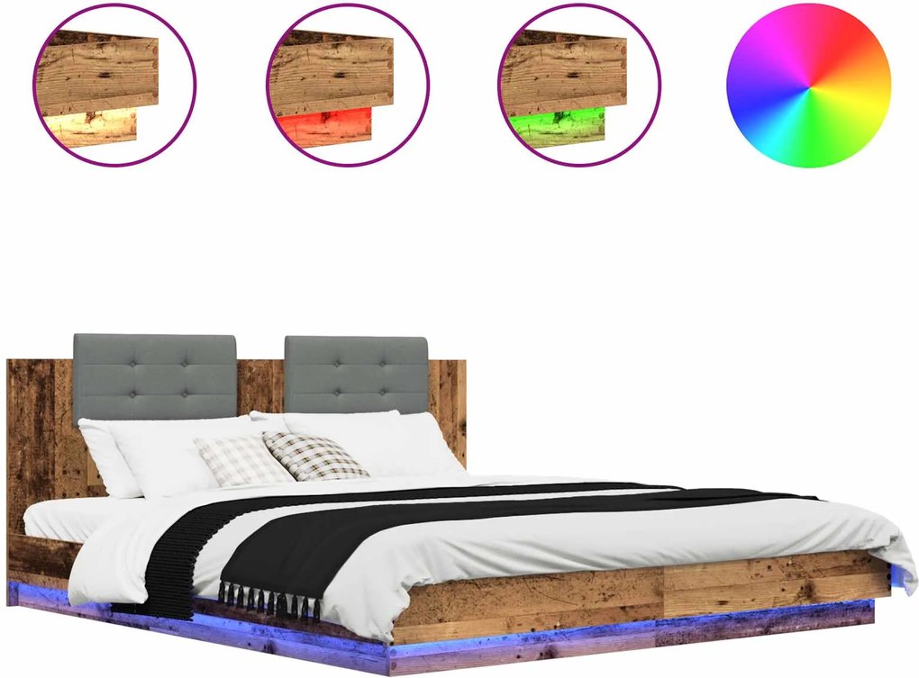 vidaXL Cadru de Pat cu Tăblie Lemn Vechi 200 x 200 cm Lemn compozit