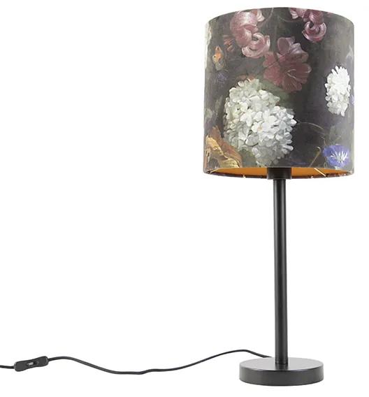 Lampă de masă romantică neagră cu umbră de flori 25 cm - Simplo