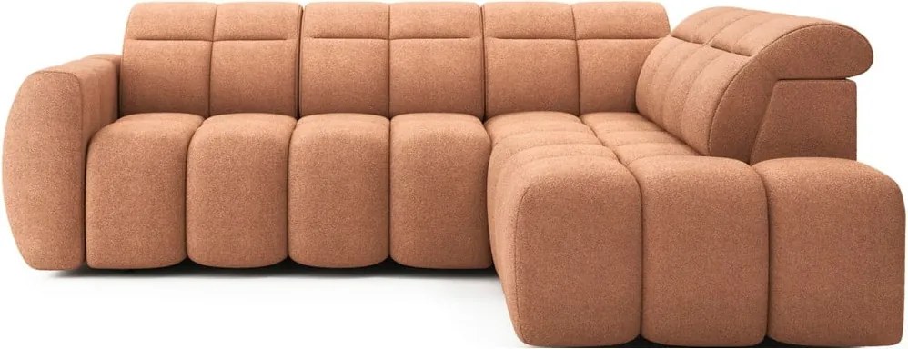 Colțar somon extensibil/cu spațiu de depozitare cu tapițerie din țesătură bouclé (cu colț pe partea dreaptă/în formă de ”L”) Falconn – ELTAP