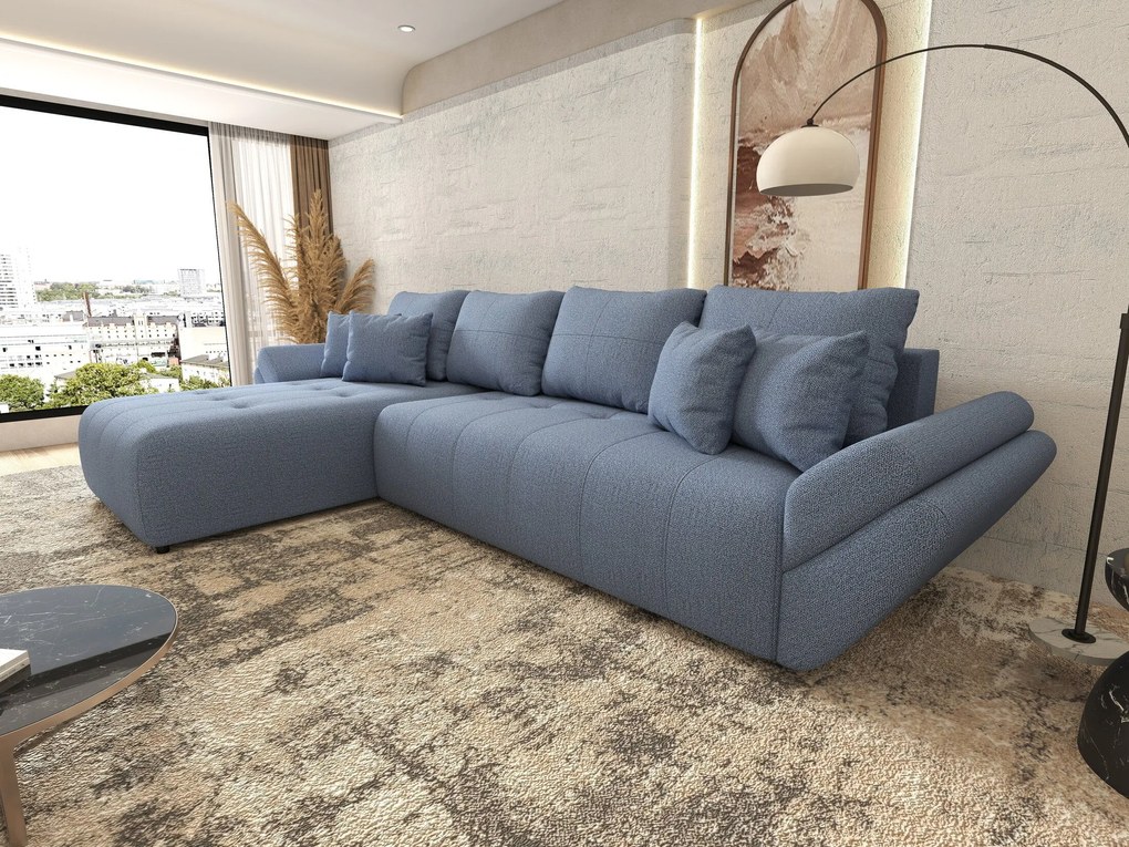 Colțar extensibil dumonde cu ladă de depozitare si sezut confortabil din spuma high-density, Berlin XL Enjoy Blue 350x185 cm