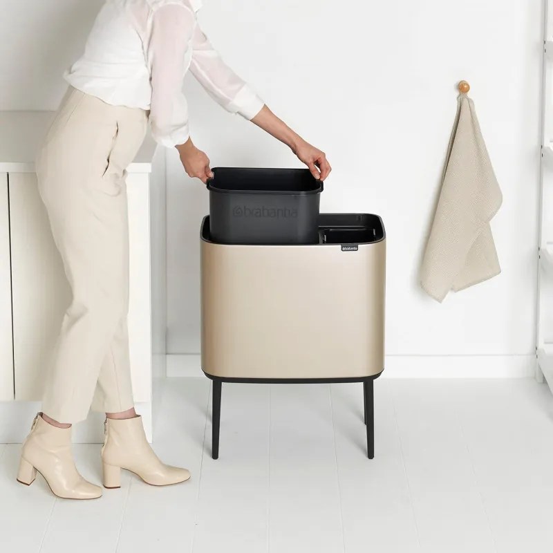 Coș Brabantia Bo Touch 1003214, 11+23 L, Deschidere lină și silențioasă, Deschidere mare, Auriu metalic