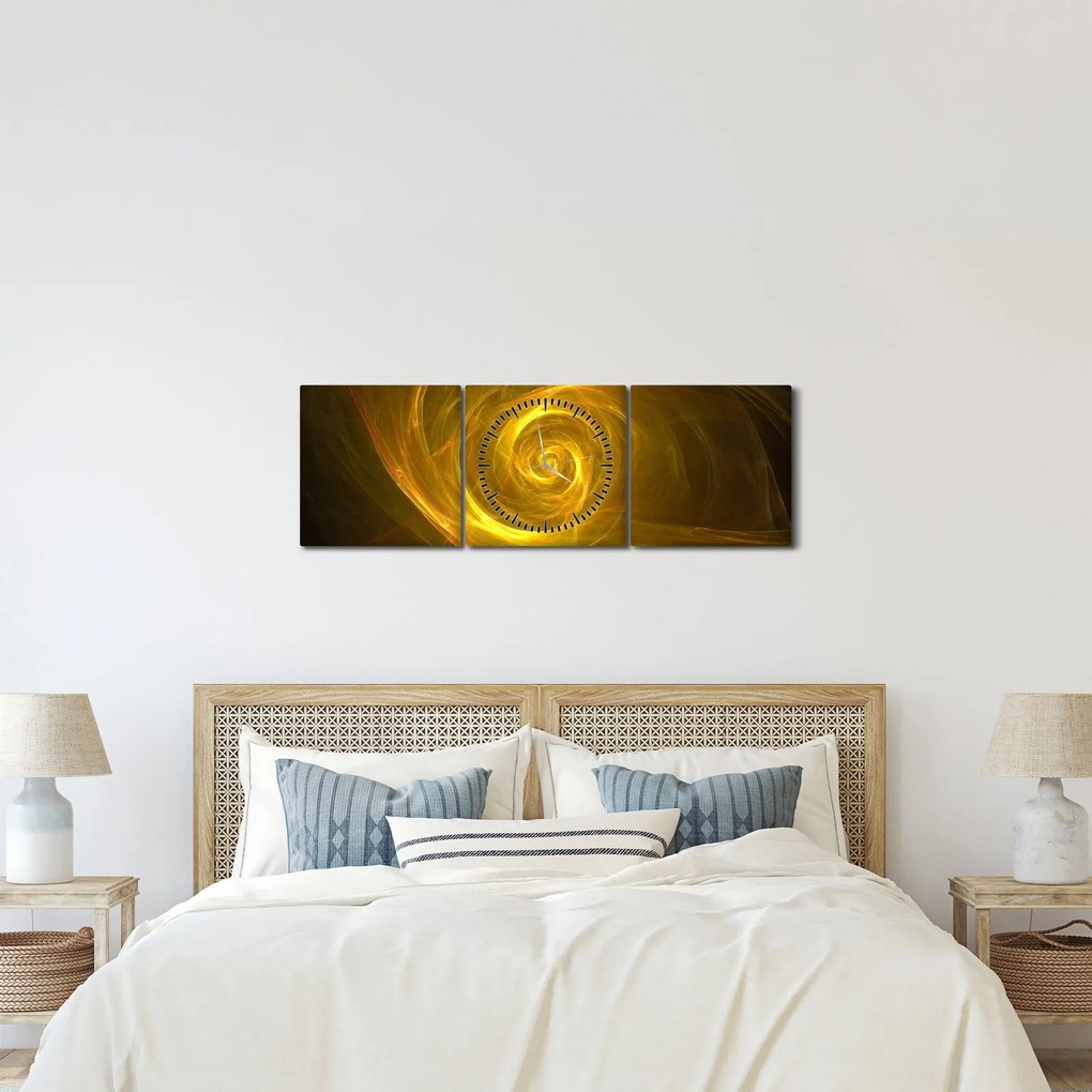 Tabloul cu spirala abstractă în galben (cu ceas) (90x30 cm)