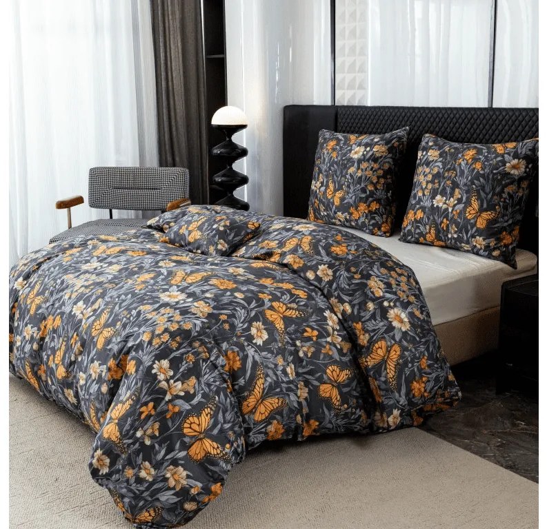 Lenjerie de pat din microfibra BUTTERFLY GARDEN albastru-gri Dimensiune lenjerie de pat: 2 buc 70 x 90 cm | 200 x 220 cm