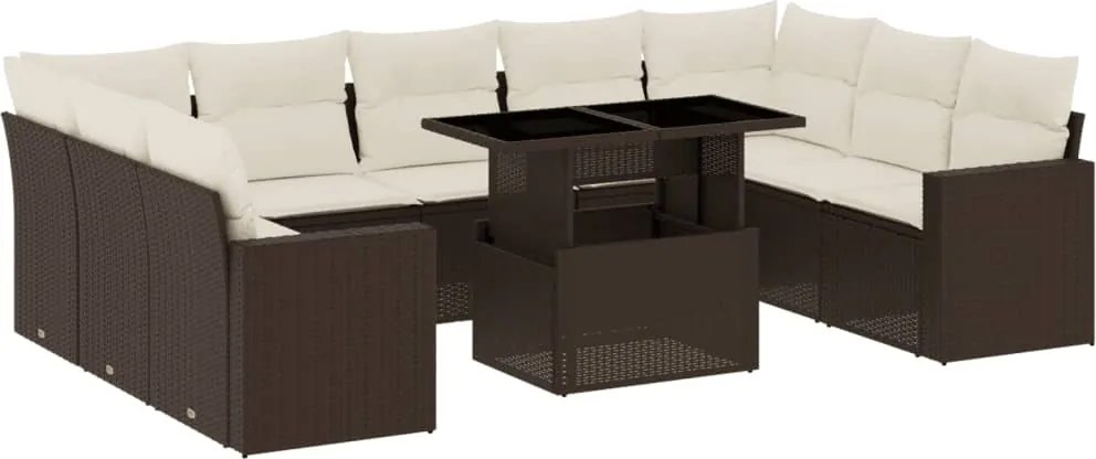 vidaXL Set canapele de grădină cu perne, 10 piese, maro, poliratan