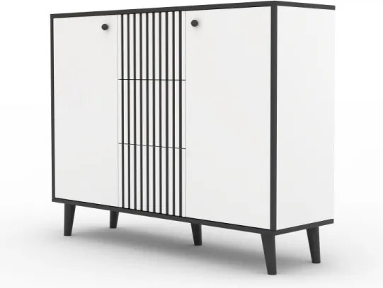 Comodă cu doua usi si trei sertare, 120x35x90cm, FADI, ADRK Furniture (Culoare: Alb / Negru)