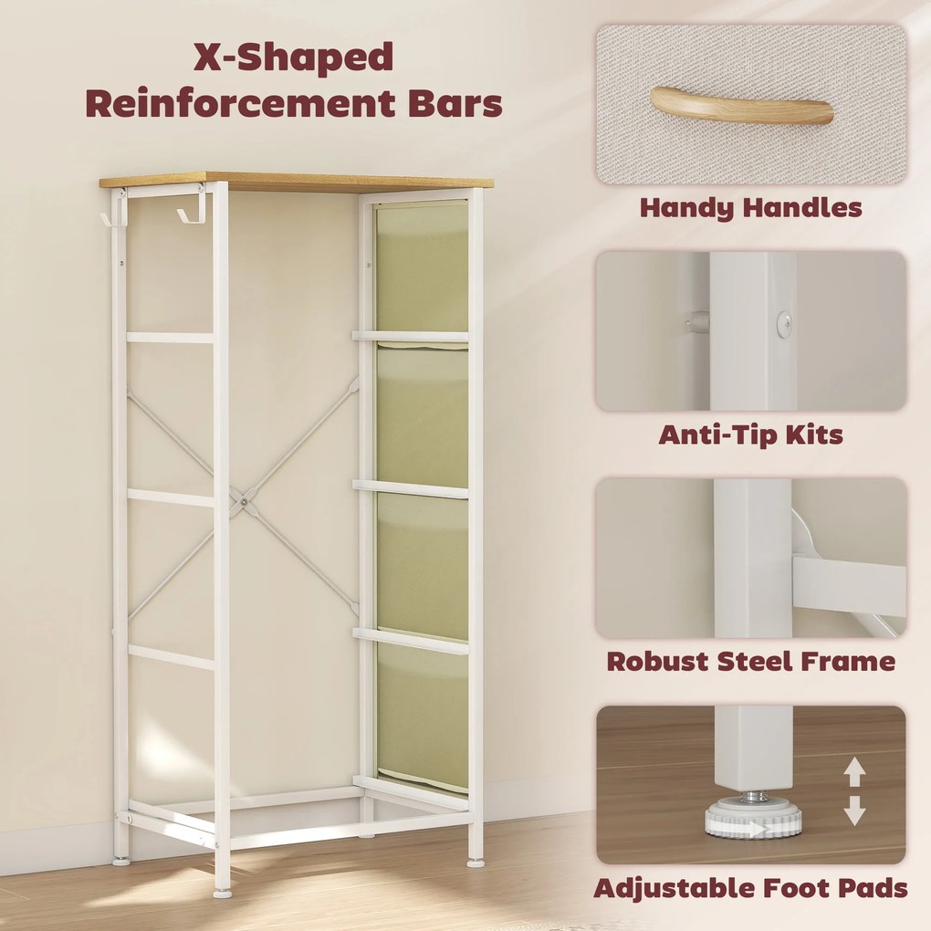 HOMCOM Comodă cu 4 sertare pliabile cu 4 buzunare de depozitare și 2 cârlige | Aosom Romania