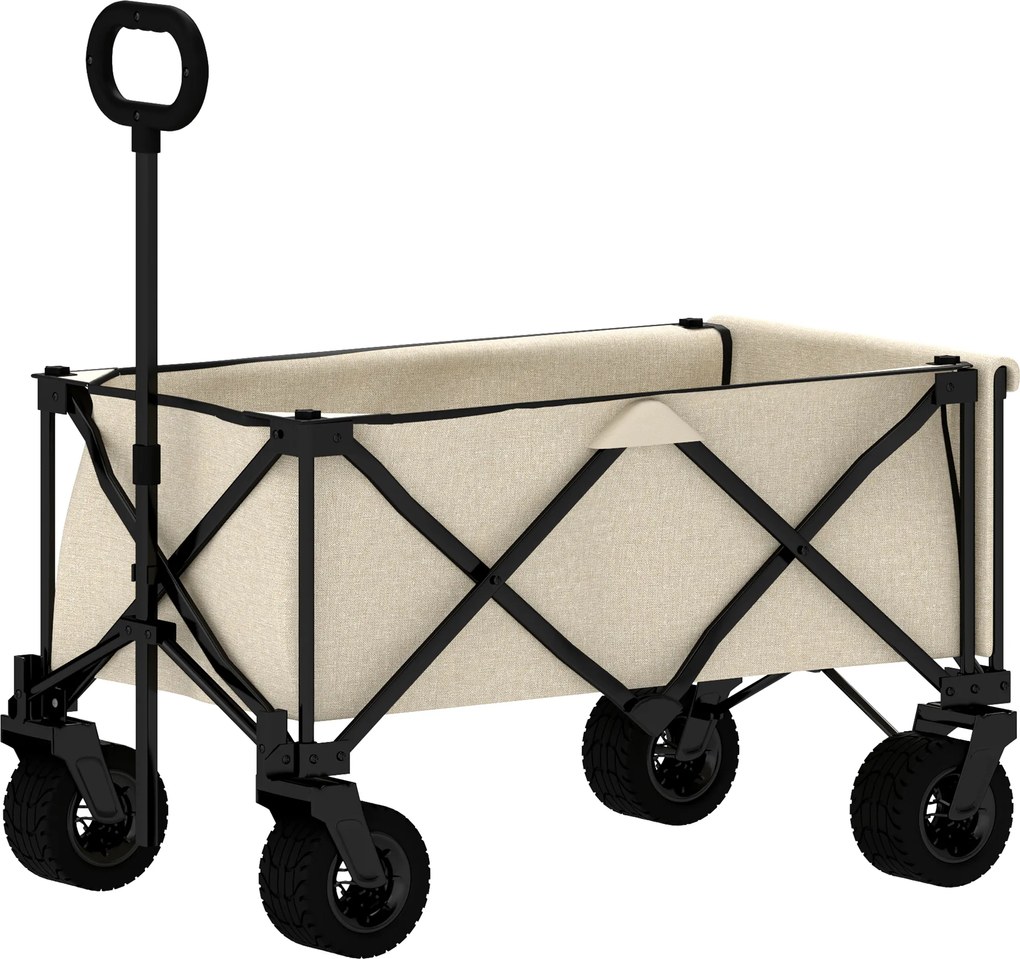 Outsunny Carucior de grădină cu o capacitate de 100 kg, pliabil, cu sac detașabil, 90 x 48 x 92 cm, bej | Aosom Romania