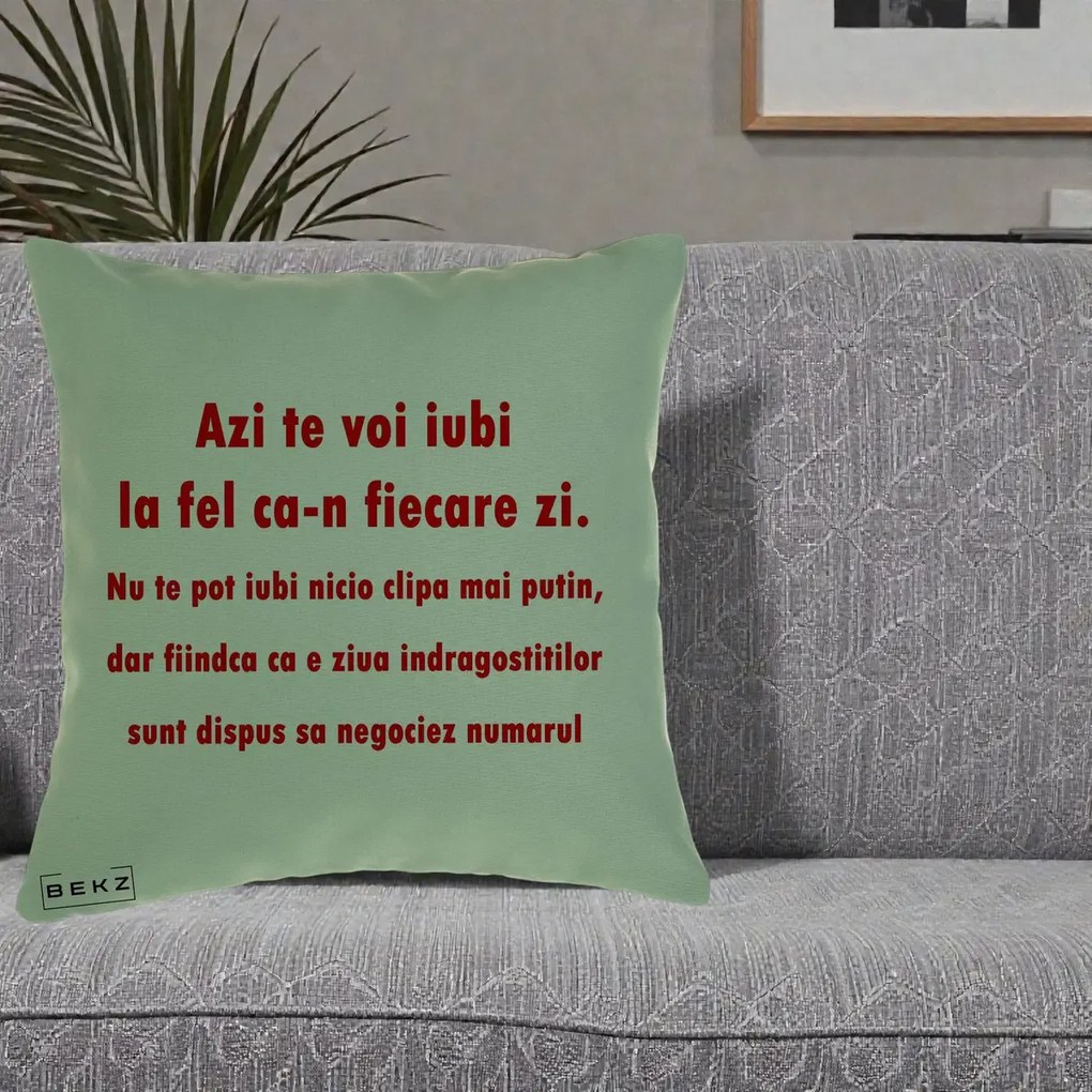Cadou pentru Iubita - Perna Personalizata Azi Te Voi Iubi, 40x40 cm, Verde, Husa Detasabila, Perna Inclusa, BEKZ®