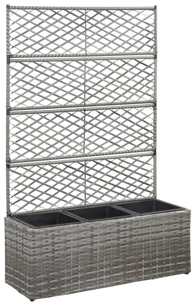 vidaXL Strat înălțat spalier cu 3 ghivece gri 83x30x130 cm poliratan