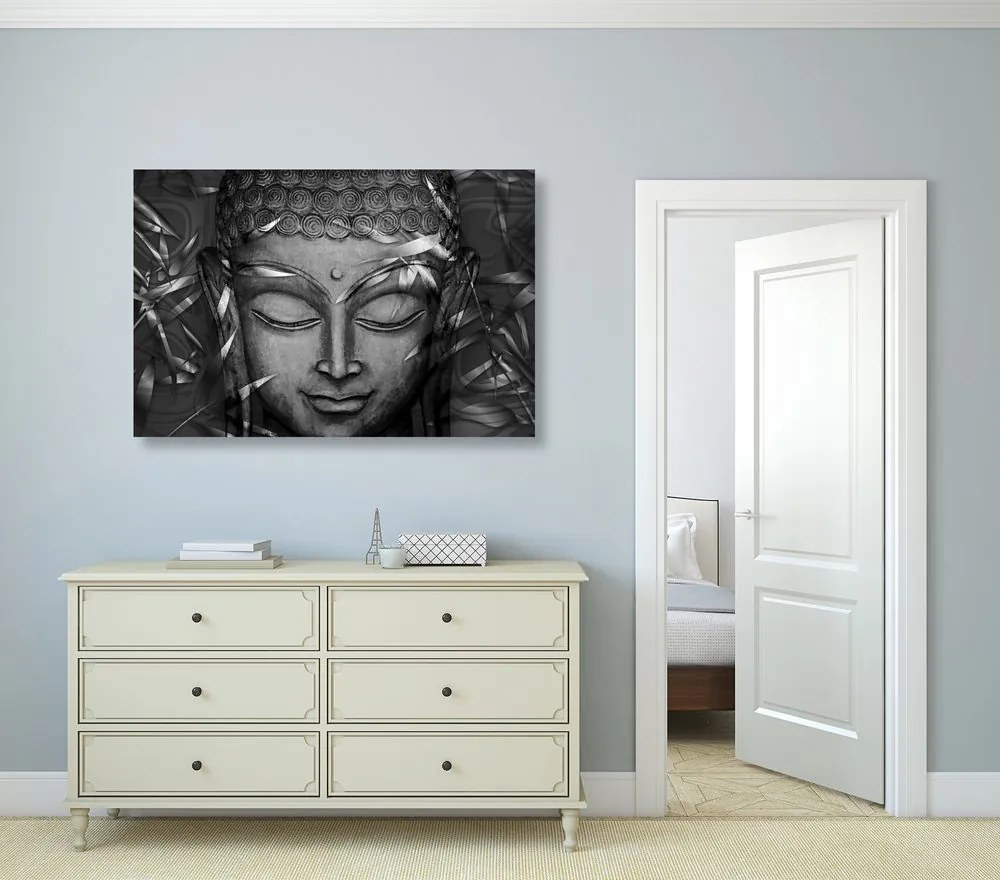 Tablou Budha zâmbitor în design alb-negru