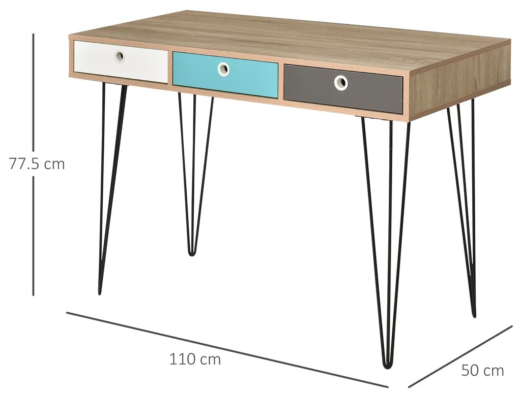 HOMCOM Birou Stil Nordic 3 Sertare, Design Minimalist Funcțional, Alb, 110x50x77.5cm | Aosom Romania