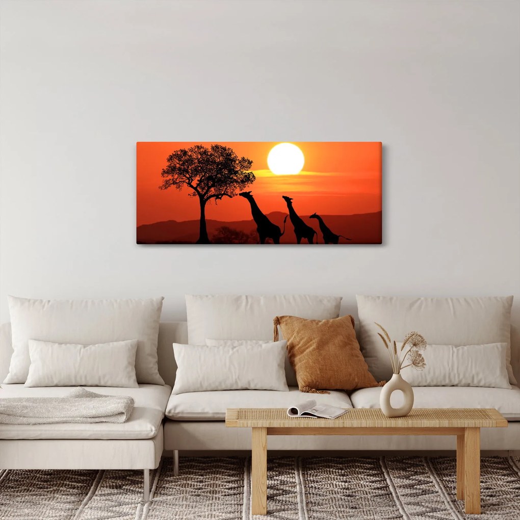 Tablou cu girafe în apus de soare (120x50 cm)