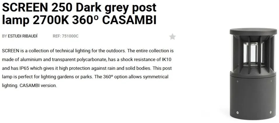 Mini Stalp LED iluminat exterior simetric 360º IP65 SCREEN 25cm 2700K CASAMBI