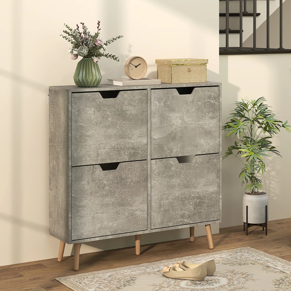 HOMCOM Pantofar cu 4 Sertare Rabatabile pe 2 Niveluri pentru 16 Perechi de Pantofi, 95x26x95 cm, Gri | Aosom Romania