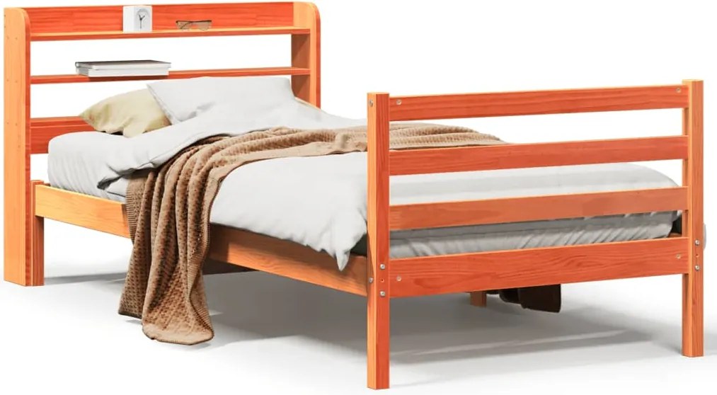 vidaXL Cadru pat fără saltea, maro ceruit, 75x190 cm, lemn masiv pin