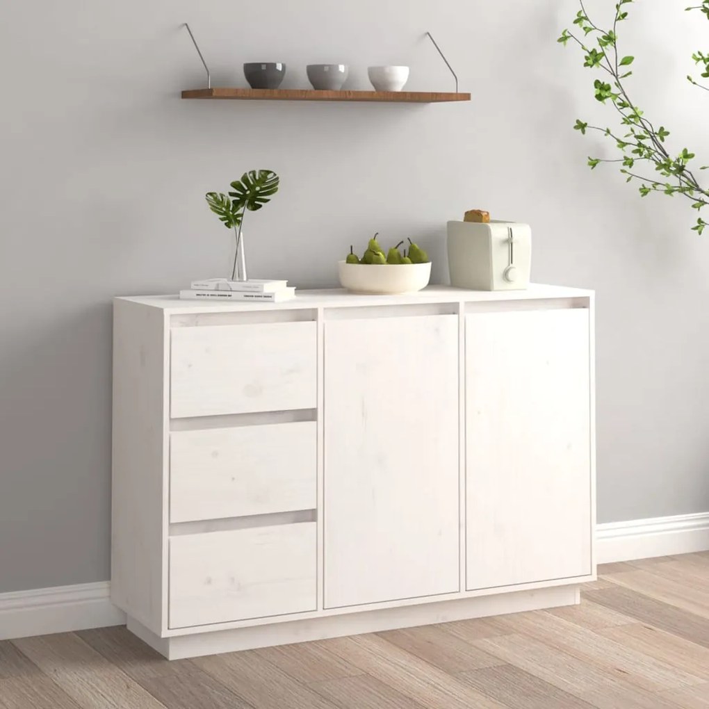 813805 vidaXL Servantă, alb, 111x34x75 cm, lemn masiv de pin