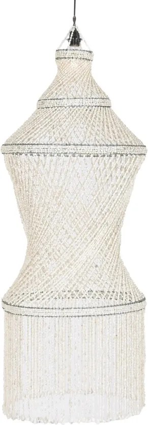 Lustră suspendată din scoici lucrate manual, alb, 140 x 52 cm, „Lombok”