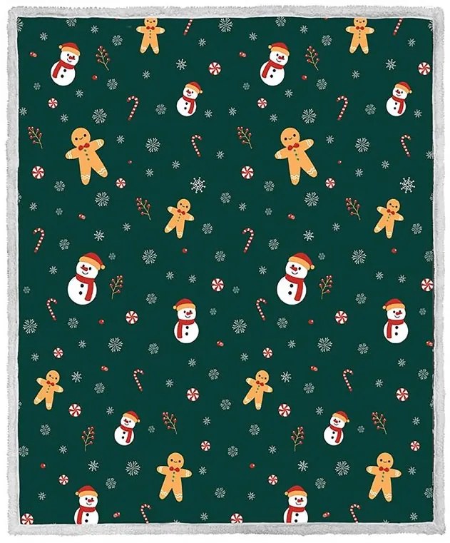 2x patura de miel verde inchis de Craciun din microplus OM DE ZAPADA SI TURTA DULCE 160x200 cm