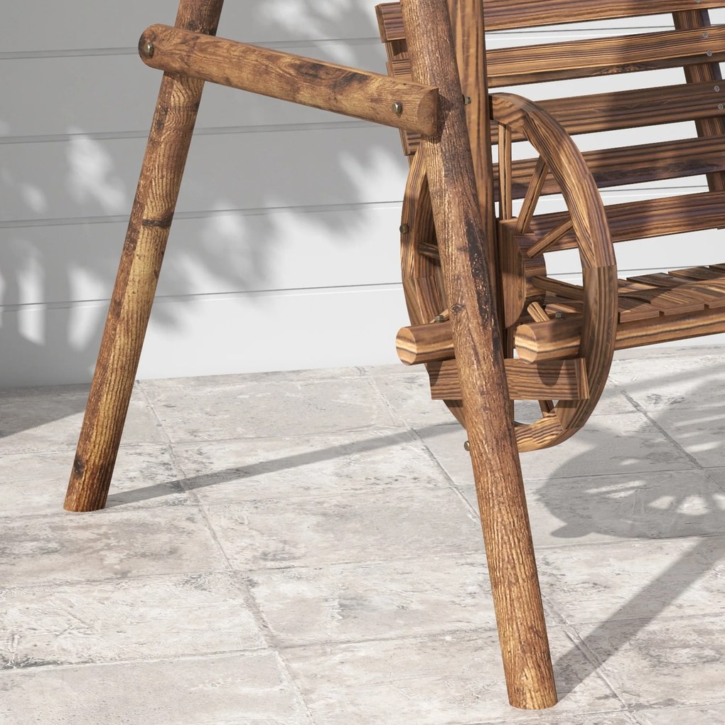 Outsunny Balansoar de grădină 2 locuri din lemn cu brațe Roți Căruțe pentru grădină - dim. 200L x 137l x 167H cm | Aosom Romania