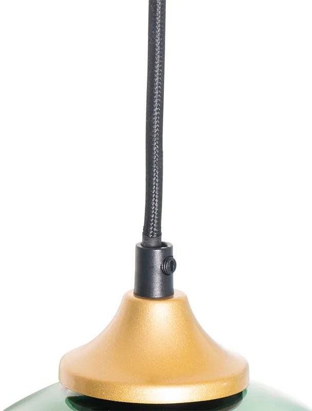 Lampă suspendată din alamă cu sticlă albastră și verde cu 8 lumini - Sandra