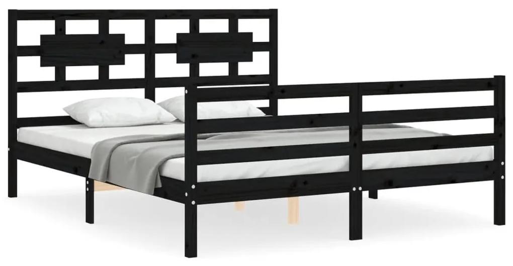 3194455 vidaXL Cadru de pat cu tăblie, negru, 160x200 cm, lemn masiv